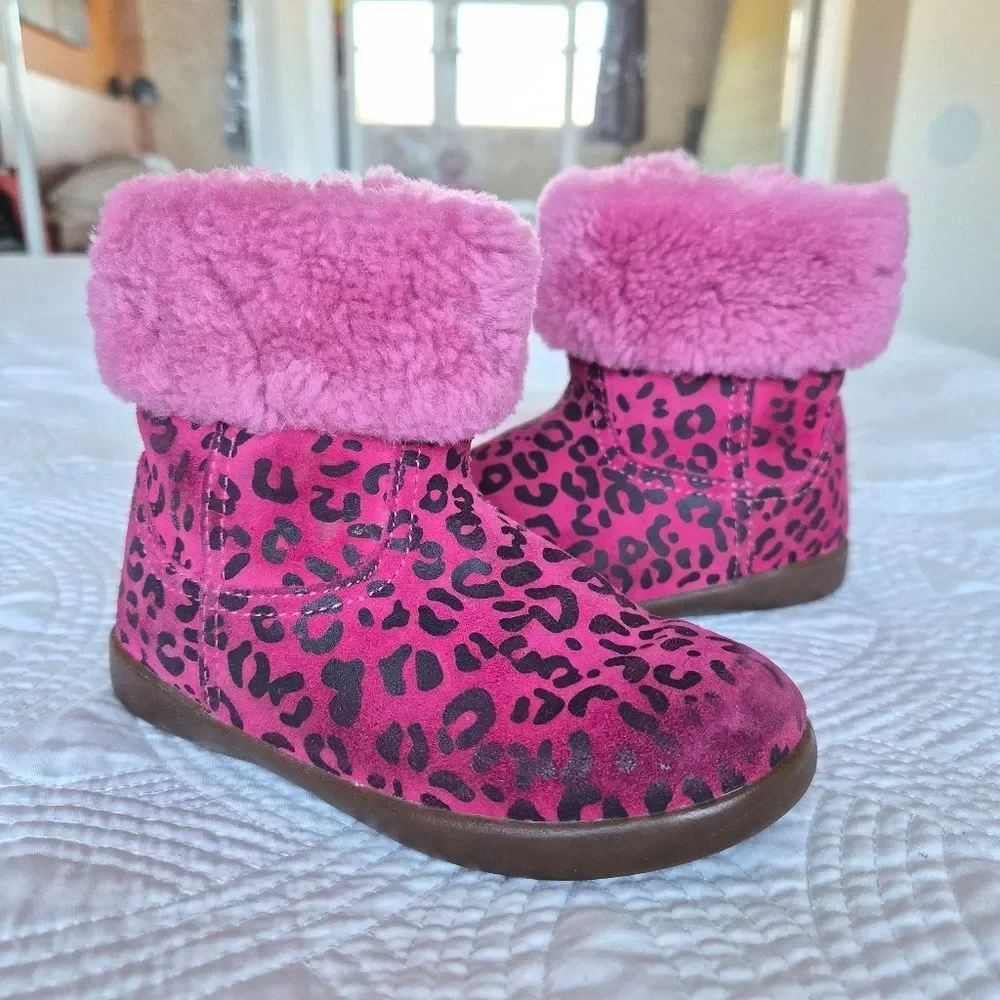 GUC Ugg Jorie Boot Cheetah Pink Metallic Lined Sherling Boot Girls 9